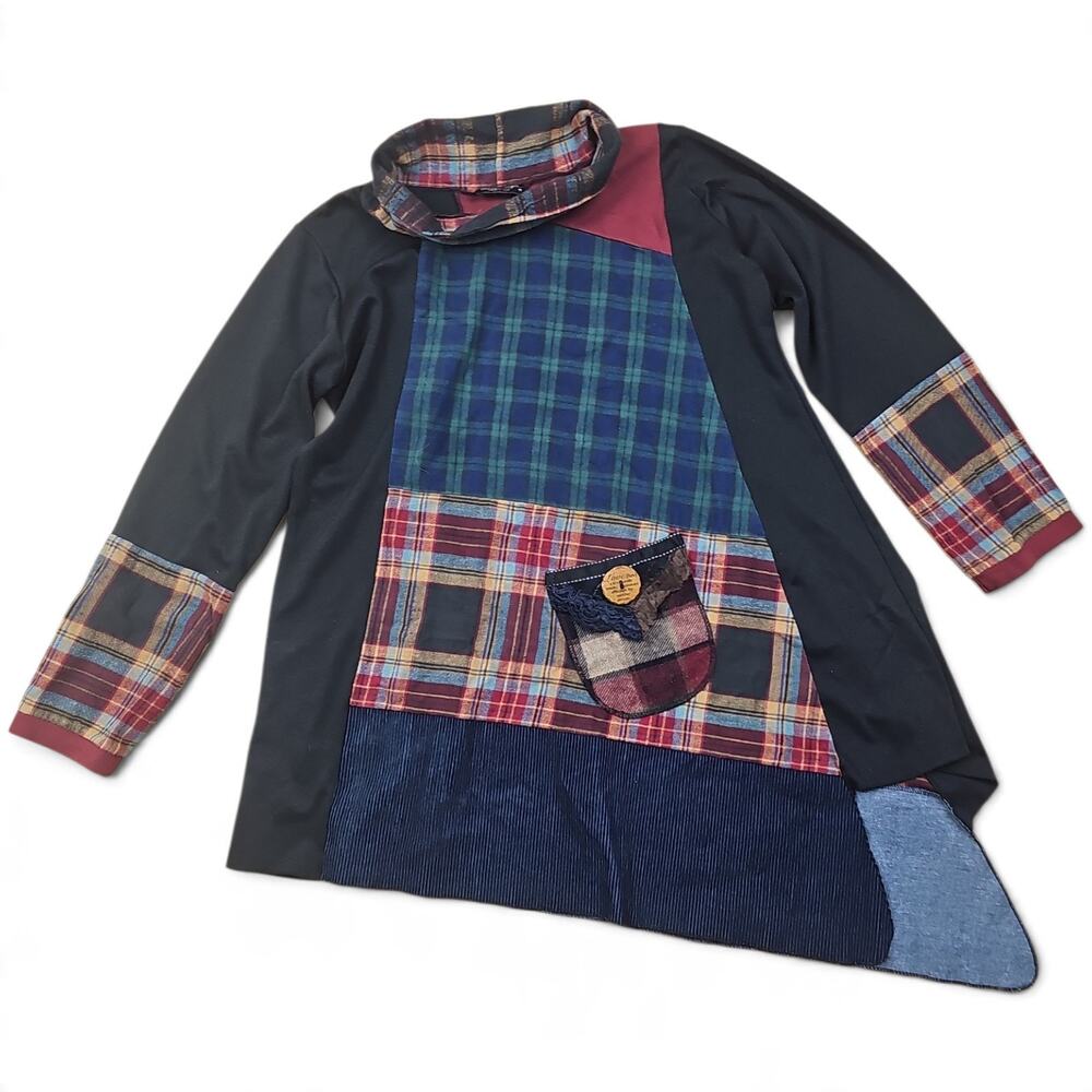 LEE ANDERSEN Top Womens M VTG 90s USA Patchwork Plaid Boho Artsy Cottagecore